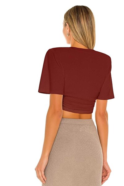 By Kul Design Дамски къс топ от джърси с набрани детайли отстрани