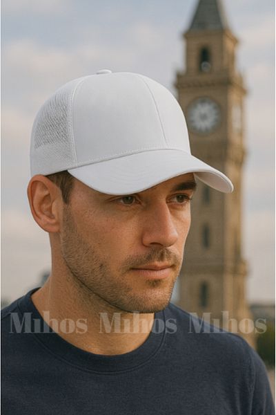 Mihos Plain White Color Unisex Hat with Mesh Back