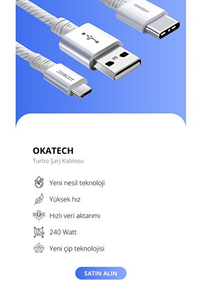 OKATECH Xıomı/ / Uyumlu Yeni Nesıl 240waat Typc-e Şarj Kablosu