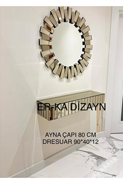 ER-KA DİZAYN Ayna 90*40*12 Ultra Lüks Gerçek Ayna Dresuar piyano Takımı Seti AYAKSIZ Çekmeceli (BRONZ)  Renk