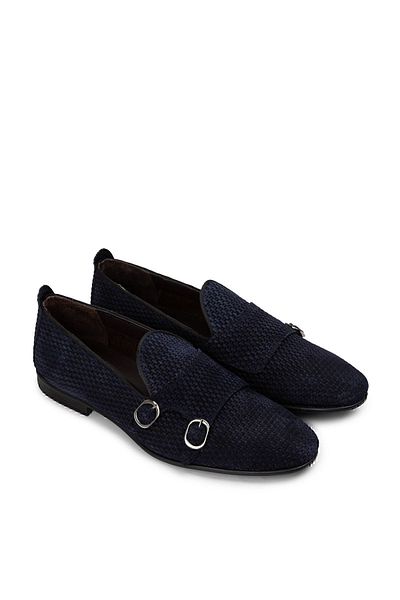 Deery Γνήσιο Nubuck Navy Blue ανδρικό Loafer με διπλή πόρπη