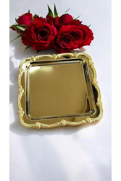 Turkco Rose Framed Luxury Presentation Engagement Tray, 23X23Cm, Gold Gold Model