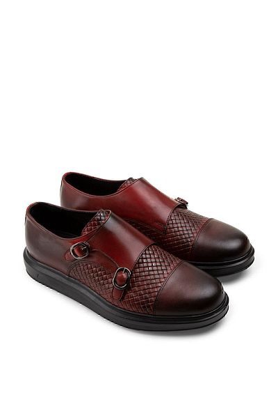 Deery Ανδρικά παπούτσια casual από γνήσιο δέρμα Claret Red Comfort με διπλή πόρπη