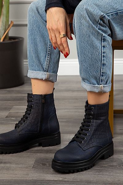 Deery Γνήσιες γυναικείες μπότες Nubuck Navy Blue Crocodile