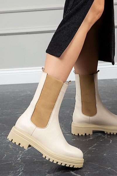 Deery Genuine Leather Beige Chelsea Women's Boots