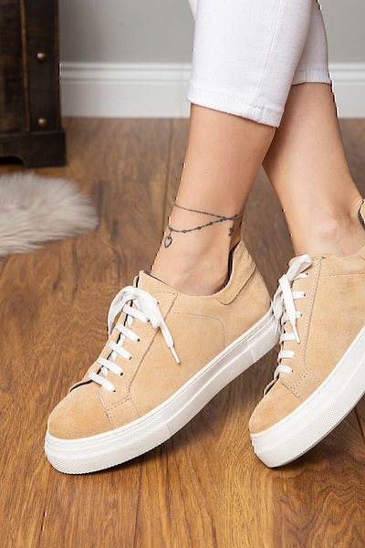 Deery Γνήσια Suede Beige Sneaker Γυναικεία Παπούτσια