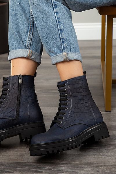 Deery Γνήσιες γυναικείες μπότες Nubuck Navy Blue Crocodile