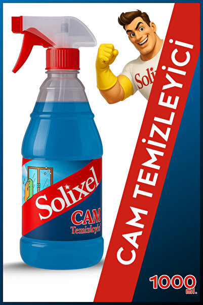 SOLİXEL Cam Temizleyici 1 Litre, Işıltılı Parlaklık Ve Lekesiz Temizlik