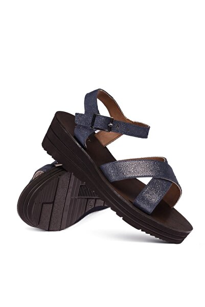 Deery Genuine Leather Navy Blue Women's Sandals