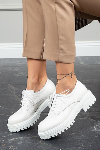 Deery Pantofi Oxford albi din piele naturală de damă
