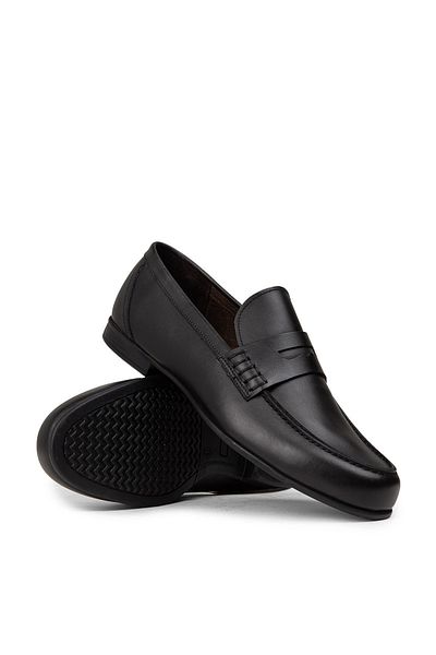 Deery Men's Genuine Leather Black Loafers