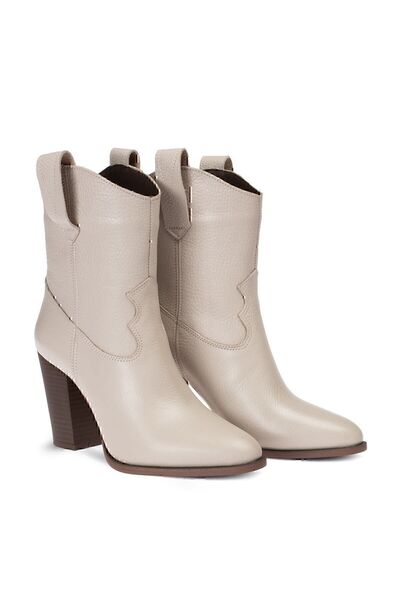Deery Hakiki Deri Bej Rengi Kadın Bot