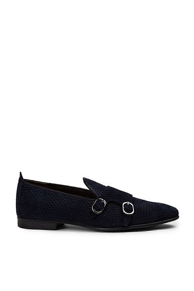 Deery Γνήσιο Nubuck Navy Blue ανδρικό Loafer με διπλή πόρπη