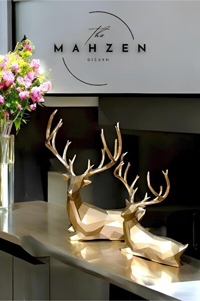 Mahzn Dizayn Modern Geyik Biblo 2'li Set Gold (ALTIN) (22CM)