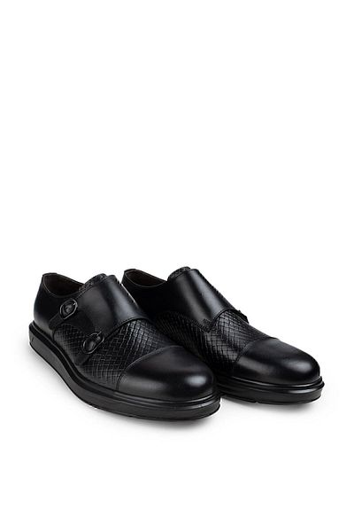 Deery Ανδρικά παπούτσια Comfort Casual από γνήσιο δέρμα μαύρα με διπλή πόρπη
