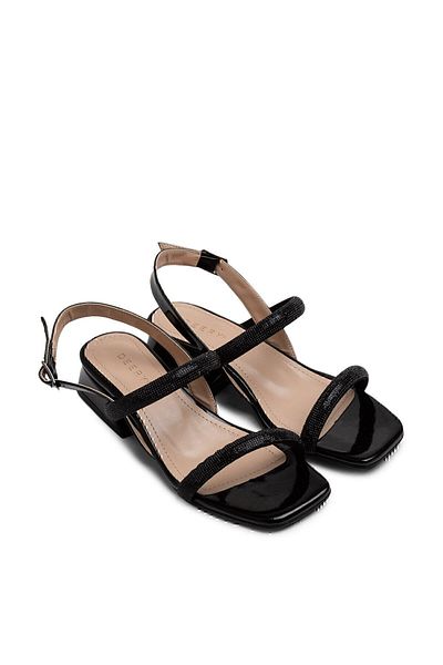 Deery Black Heeled Women's Evening Dress Shoes