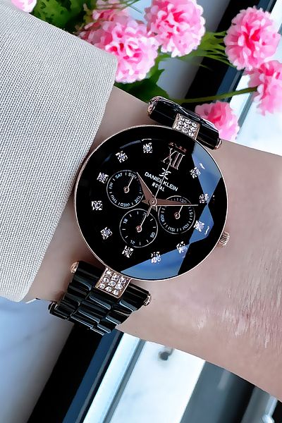Daniel Klein New Season Waterproof Cutout Glass Women's Watch - Black Steel Band Gift Bracelet Dkby2029C3