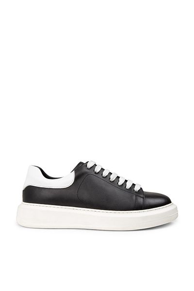 Deery Men's Genuine Leather Black Sneaker Shoes
