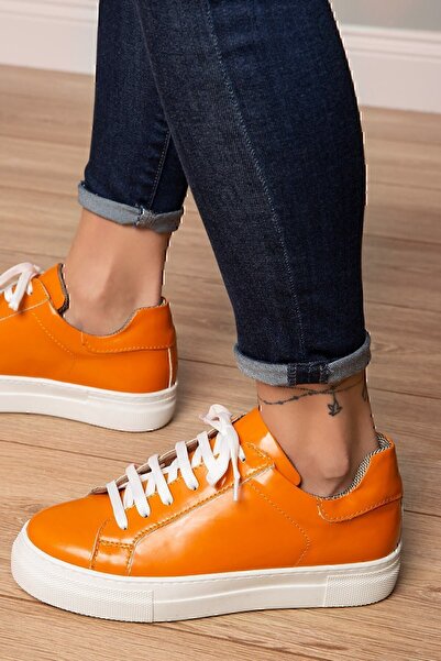 Deery Genuine Leather Orange Sneaker Women's Shoes