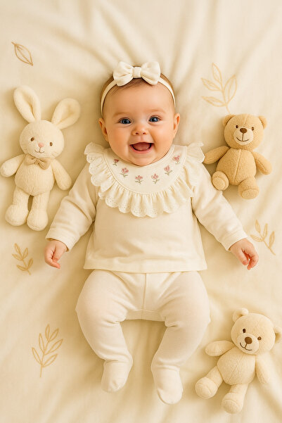 Ozz Baby Robe Guipure Detailed Tulip Embroidered 5-Piece Girl's Hospital Disc...