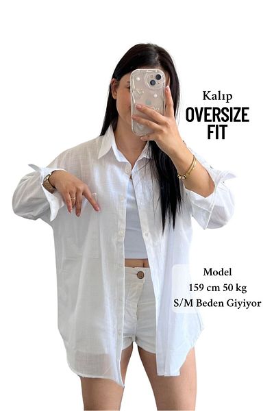 clavia Loose Fit, cu umăr jos, cămașă oversize cu aspect de in, cu detaliu de buzunar, albă