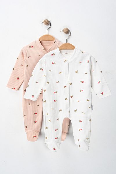 ENİA BABY Organic Baby Girl Floral Patterned 2-Piece Jumpsuit Set Newborn Outfit 1-3-6 Months 2-Piece Cotton 2-Piece Set