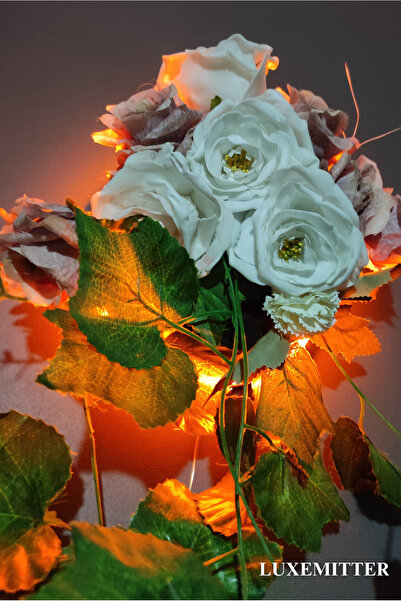 Luxemitter Neon Led Işıklı Dekoratif Duvar Saksısı Yapay Çiçek Vazosu Yuvarlak Iç Mekan Bitki Aydınlatma Süsü