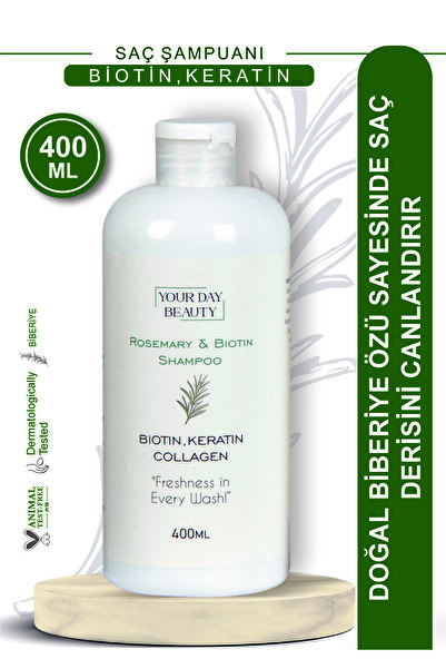 Your Day Beauty Biberiye Özlü Saç Şampuanı 400 ml – Biotin, Keratin ve Kolajen İçerikli, Saç Derisini Canlandırıcı