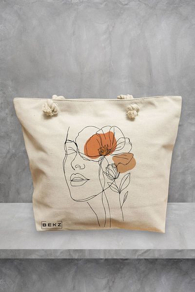 BEKZ Geanta de plaja, Flower Lady 4, 40x51 cm, Crem, BEKZ®