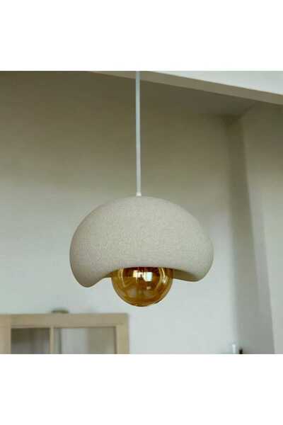 Dropcek eticaret Beyaz Dekoratif Tekli Sarkıt Avize Rustik E27 Modern Avize Bohem Beton Görünüm (LAMBA HEDİYEDİR)