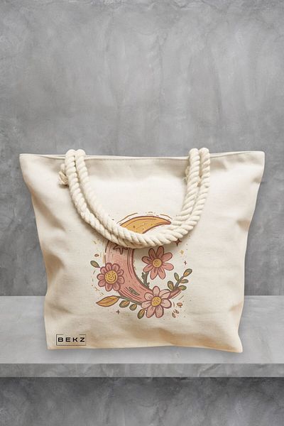 BEKZ Geanta de plaja Moon Flower, 40x51 cm, Crem, BEKZ®