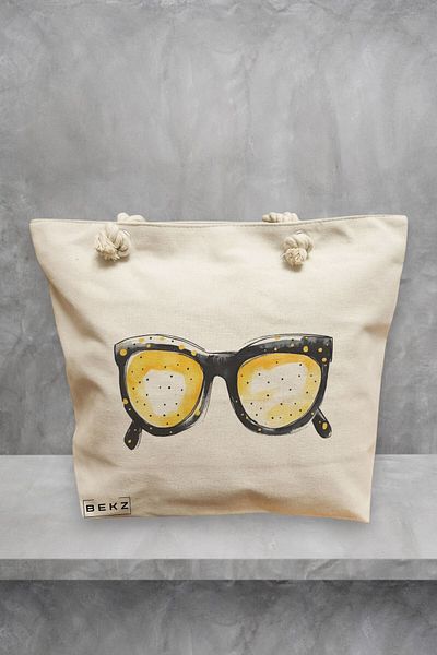 BEKZ Geanta de plaja, model Modern Sunglasses, 40x51 cm, Crem, BEKZ®
