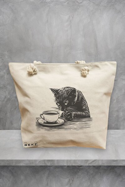 BEKZ Τσάντα θαλάσσης, μοντέλο Caffeine Cat 3, 40x51 cm, Κρεμ, BEKZ®