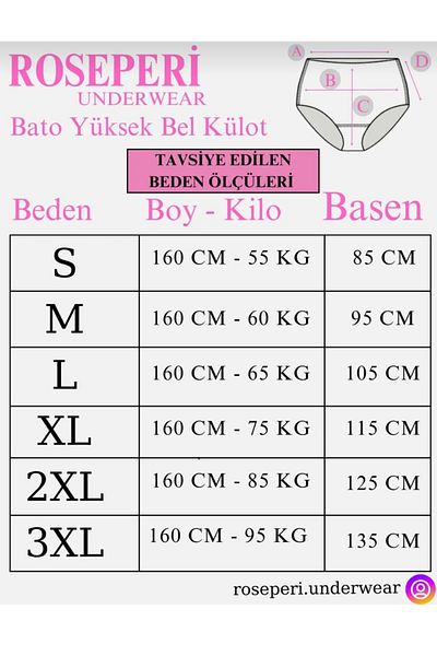 ROSEPERİ Women's Bato High Waist Panties Cotton Lycra 5 Pack Daily Women's Bato High Waist Panties