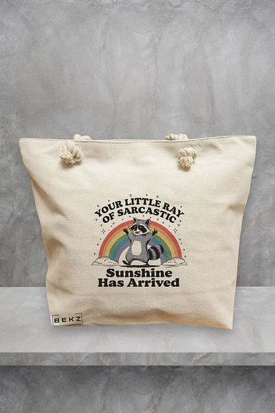 BEKZ Geanta de plaja, model Your little ray of sarcastic sunshine has arrived, 40x51 cm, Crem, BEKZ®