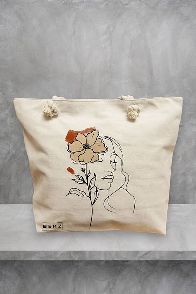 BEKZ Geanta de plaja, Flower Lady 5, 40x51 cm, Crem, BEKZ®