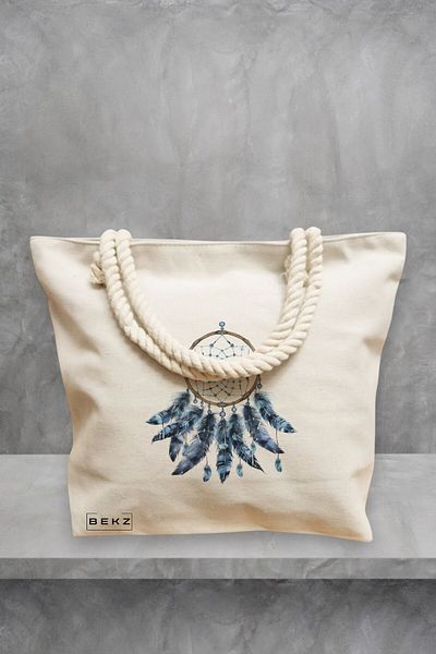 BEKZ Geanta de plaja, model Dreamcatcher, 40x51 cm, Crem, BEKZ®