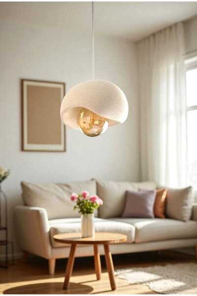 Dropcek eticaret Beyaz Dekoratif Tekli Sarkıt Avize Rustik E27 Modern Avize Bohem Beton Görünüm (LAMBA HEDİYEDİR)