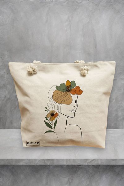 BEKZ Geanta de plaja, Flower Lady 11, 40x51 cm, Crem, BEKZ®