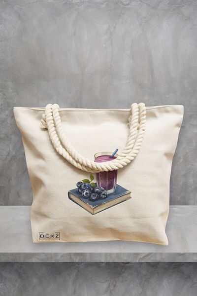 BEKZ Geanta de plaja, model Books and flowers 10, 40x51 cm, Crem, BEKZ®