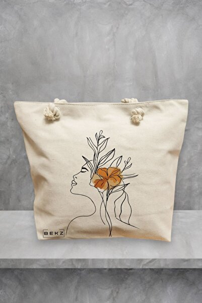 BEKZ Τσάντα θαλάσσης, Flower Lady 9, 40x51 εκ., Κρεμ, BEKZ®