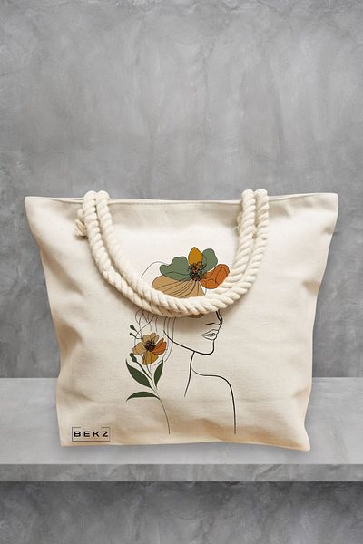 BEKZ Geanta de plaja, Flower Lady 11, 40x51 cm, Crem, BEKZ®