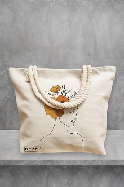 BEKZ Geanta de plaja, Flower Lady 16, 40x51 cm, Crem, BEKZ®
