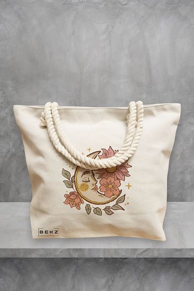 BEKZ Geanta de plaja Moon Flowers, 40x51 cm, Crem, BEKZ®
