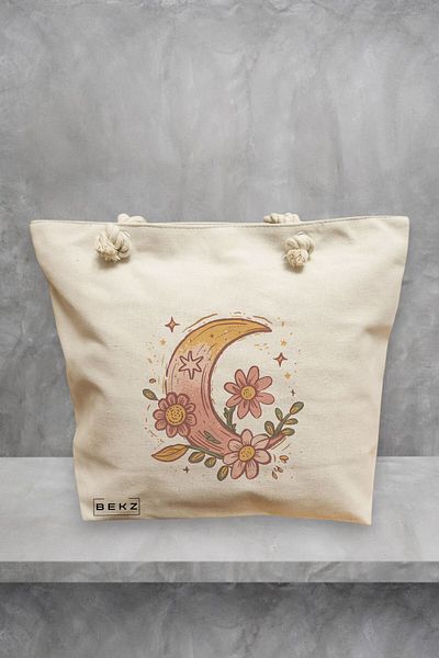 BEKZ Geanta de plaja Moon Flower, 40x51 cm, Crem, BEKZ®