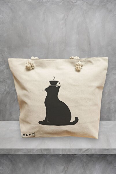 BEKZ Τσάντα θαλάσσης, μοντέλο Caffeine Cat 18, 40x51 cm, Κρεμ, BEKZ®