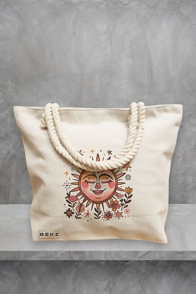 BEKZ Geanta de plaja Happy Sun, 40x51 cm, Crem, BEKZ®