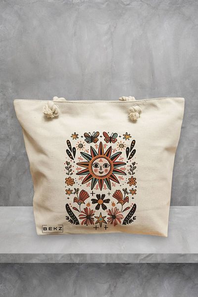 BEKZ Geanta de plaja Happy Sun 3, 40x51 cm, Crem, BEKZ®