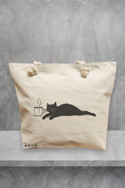 BEKZ Τσάντα θαλάσσης, μοντέλο Caffeine Cat 4, 40x51 cm, Κρεμ, BEKZ®