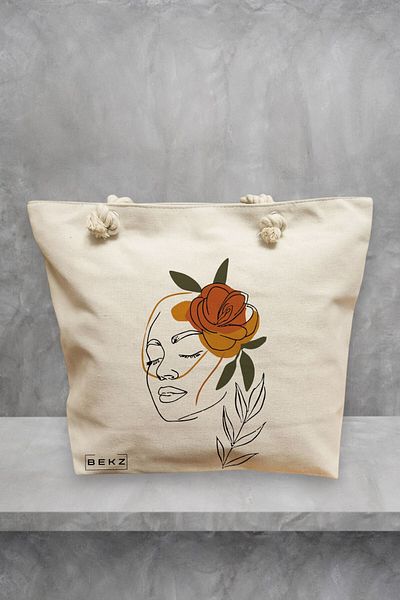 BEKZ Geanta de plaja, Flower Lady 7, 40x51 cm, Crem, BEKZ®